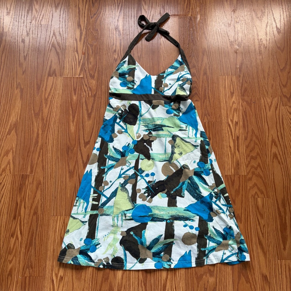 Patagonia Iliana Halter Dress Boho Floral Blue Green Empire Waist Medium Outdoor - Picture 5 of 8